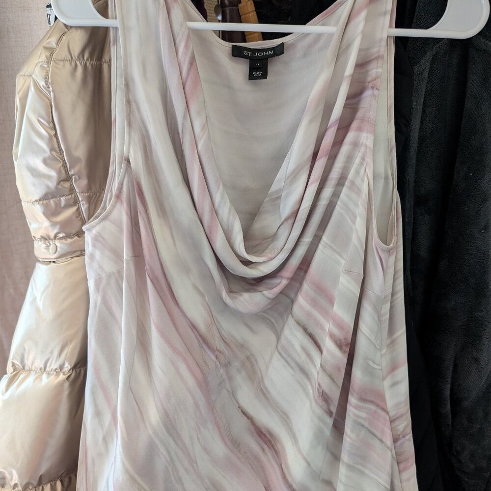 St John Knit Pink Silk Blouse Size 16